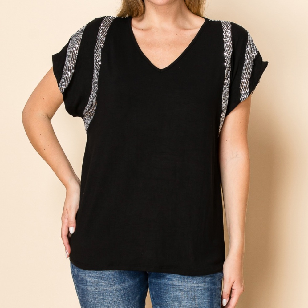 Sequin V-Neck Top